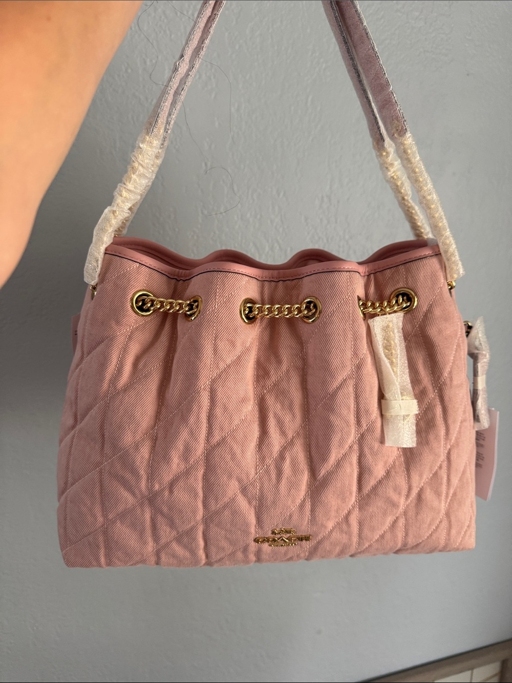 NWT COACH pink denim Evelyn bag
